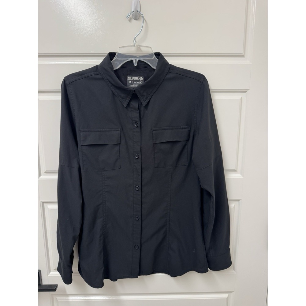 Medium Women Reel Legends Saltwater Black Long Sleeve Top Shirt A4
